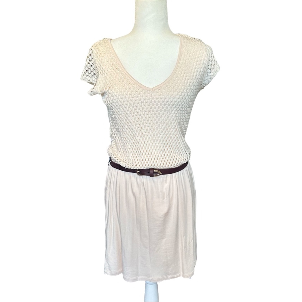 Anthropologie Ivory Altea Eyelet Dress by Tart with Belt Size Medium